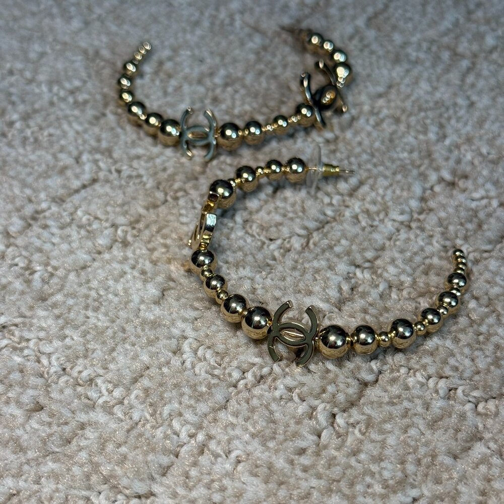 Fashion Gold Beaded Hoop Earrings | Classic Designer Inspired